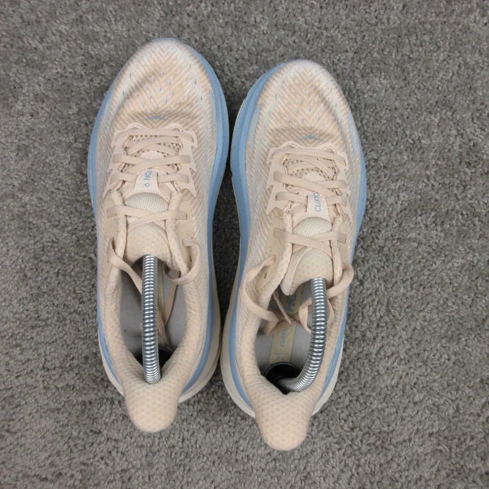Hoka One One Sneakers Womens Size 9 B US Beige Blue Clifton 9 Shoes Trainers